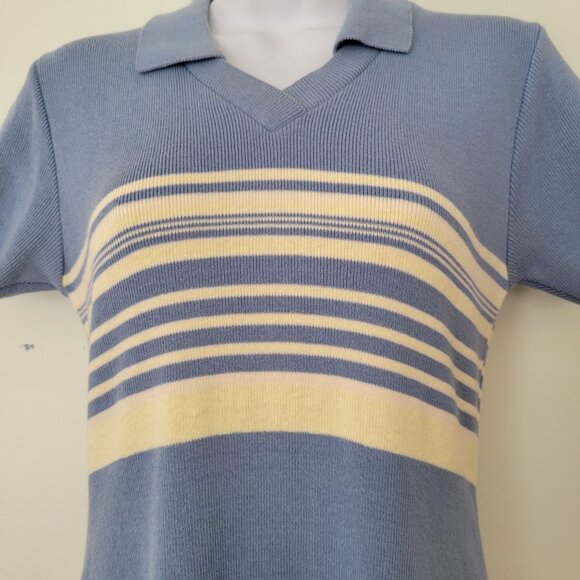 Vintage Rampage Blue Yellow Striped Knit Polo Sweater Rugby Dress M - Picture 2 of 7